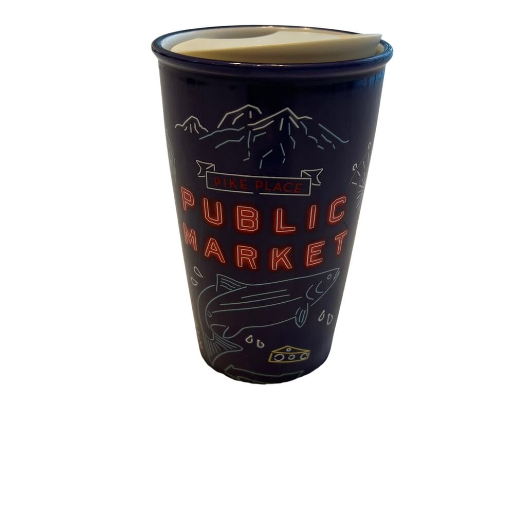 Starbucks Pike Place Public Market Purple Ceramic Travel Tumbler & Lid, 12oz